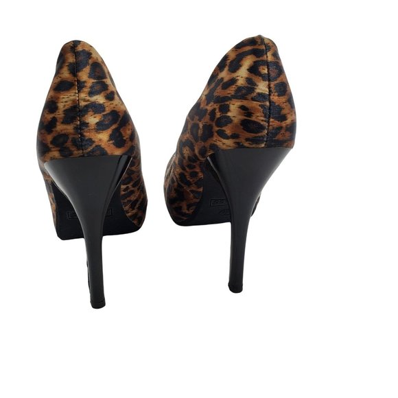 Bamboo platform heel animal print shoe size 7 black orange leopard fab… - Picture 5 of 6